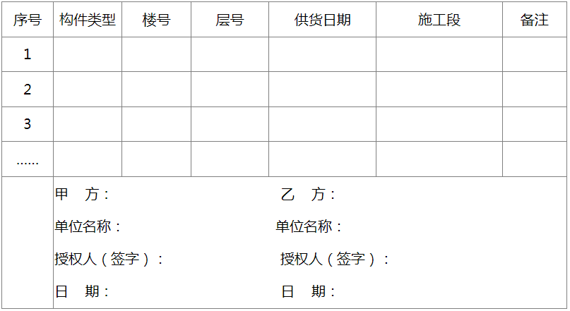 构件供货时间表(示例)